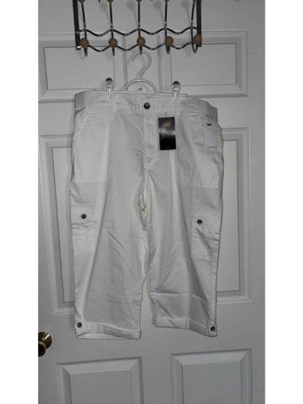 Lee Flex-to-Go White Capri Pants Size 16 NWT Cargo Mid Rise